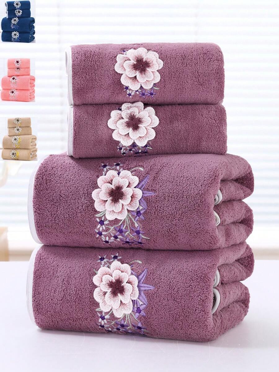 1 pieza Toalla de baño de felpa coral bordada, diseño bordado, artículo de moda, súper suave y absorbente, amigable con la piel, romántico y elegante, adecuado para parejas, disponible en diferentes tamaños para uso doméstico, uso diario, baño, gimnasio, hotel, artículo necesario, excelente regalo para el Día de San Valentín, Día de la Madre, decoración del baño del hogar, verano, vuelta al colegio, para salones de belleza, hogar, baño