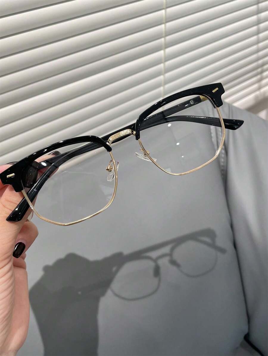 1 buc. Ochelari de inginerie retro cu jumătate de cadru pentru bărbați, cu ramă neagră pentru student în artă, fără machiaj, oglindă plată de 0 grade, ochelari de citit pentru produse electronice, potriviti pentru birou PC, viața de zi cu zi, ochelari de lectură, călătorii, petreceri etc.