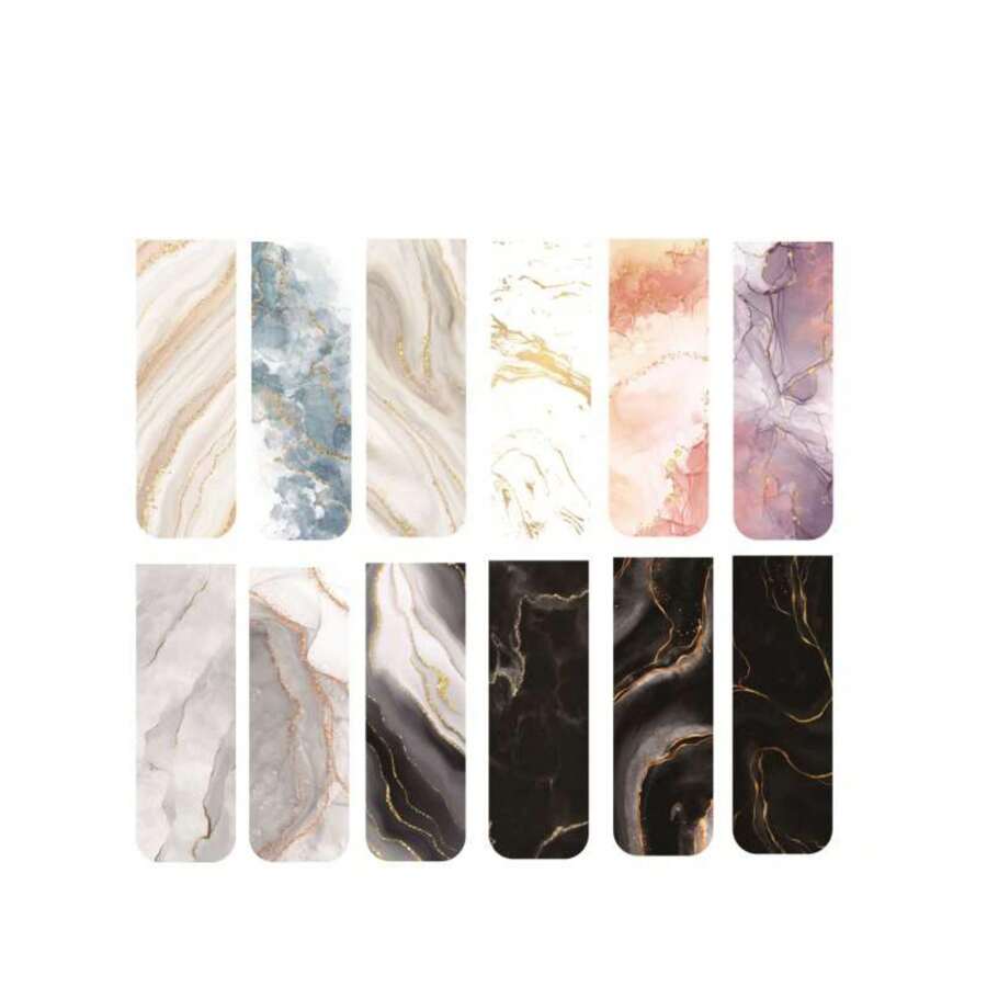 12pcs New Marble Design Magnetic Bookmarks - Durable, Non-Damaging Page Markers For Readers, Students & Teachers - Versatile For Books, Notebooks & Office Use