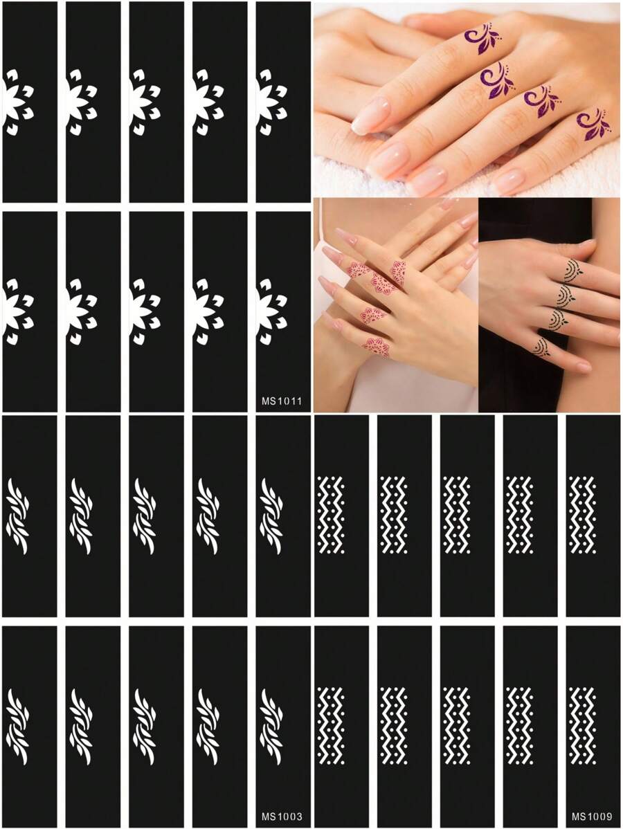 3 stuks vingerafdruk tattoo sjabloon sjablonen, herbruikbare henna pasta tatoeages, doe-het-zelf body art