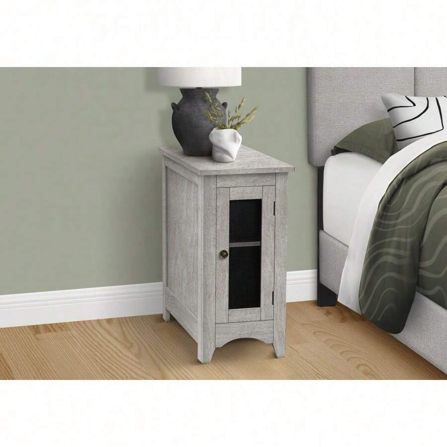 Accent Table, End, Side Table, Narrow, Nightstand, Bedroom, Lamp, Storage, Grey Veneer, Transitional,TrendyHome