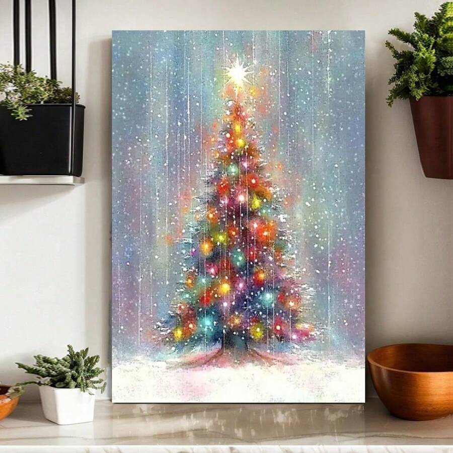 Tree Canvas Wall Art Pre-Framed Holiday Wall Decor, Home, Halloween, Beach Party, Anniversary Decoration