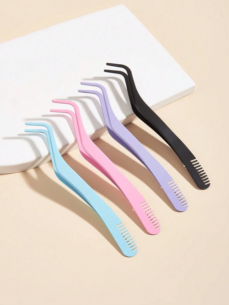 4pcs/1pc Multi-Color Fake Eyelash Applicator With Comb Tweezers, Eyebrow & Eyelash Clip, Convenient For Applying False Eyelashes And Stickers, Comb And Clip In One, Simple And Cute, Suitable For Personal Use And Gifts