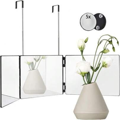 3 Way Tri-Fold Mirror, Makeup Mirrors For Hair Cutting, Shaving, And Makeup With Height Adjustable, Two Hold Nails, And Self Haircut Function, Ideal Gift For Men And Women