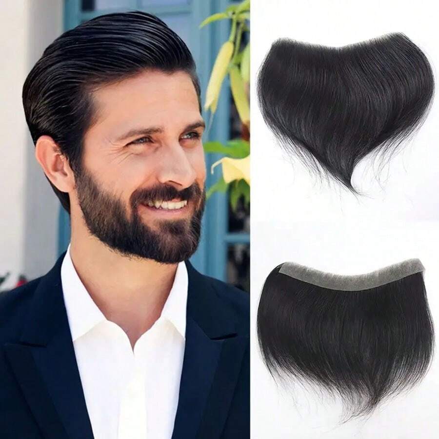 Toupee For Men Ultra-Thin Natural Hair - Invisible Seamless Frontal Hairline & Forehead Patch, Straight Hairpiece