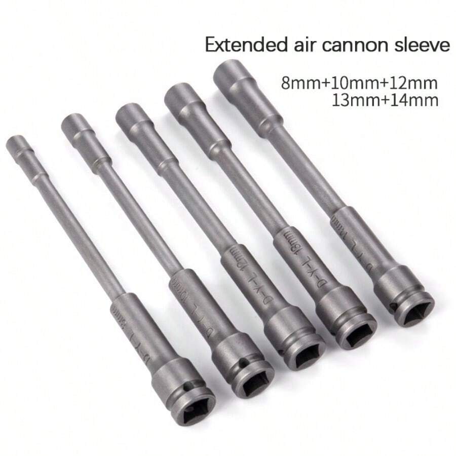 1 pieza/5 piezas Llave de impacto profunda, Llave de vaso métrica de manga larga, de 8mm a 14mm, Llave de impacto de martillo neumático de uso intensivo, Herramienta de desmontaje de neumáticos, Llave de impacto portátil duradera para reparación automotriz