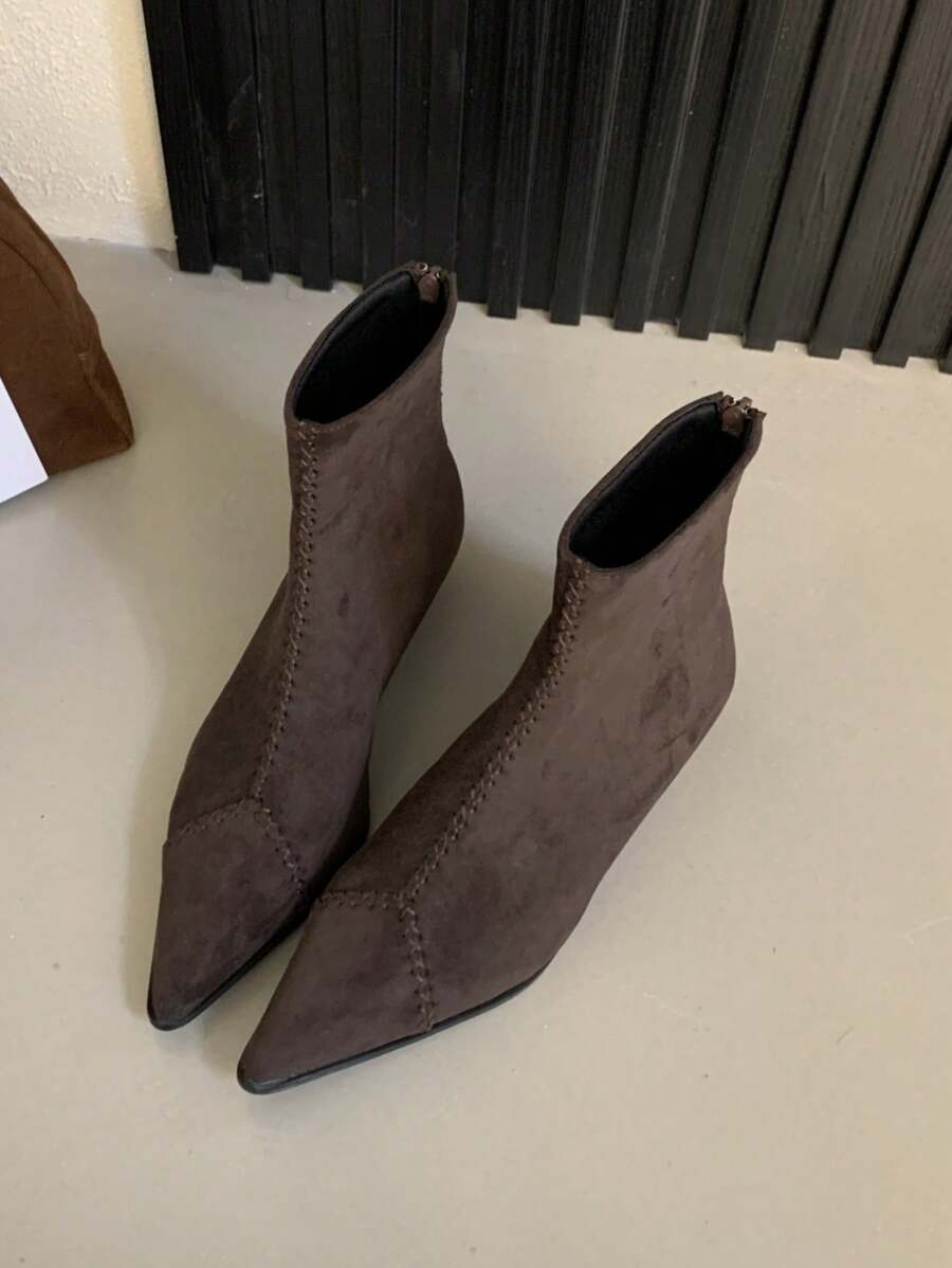 Damen spitz zulaufende handgefertigte, geflochtene Kunstvelour Knöchelstiefel, modische vielseitig einsetzbare High Heel Stiefeletten