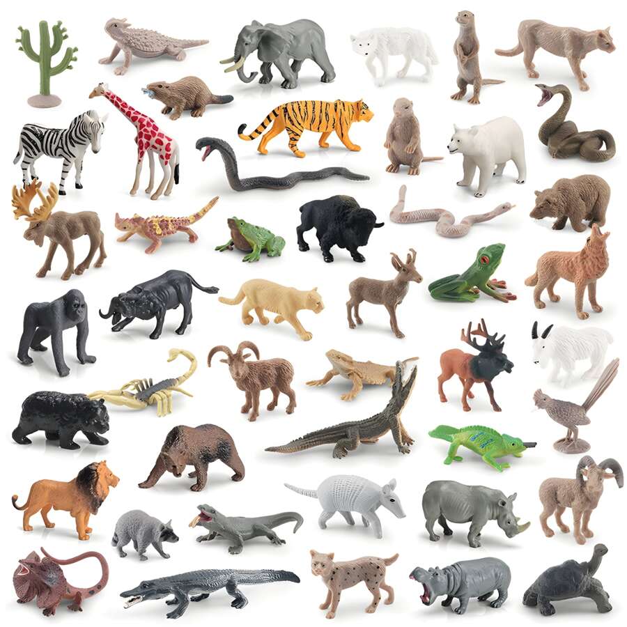Set da 12 pezzi/9 pezzi/11 pezzi/21 pezzi di statuine di animali in miniatura simulate come leone, elefante, giraffa, tigre, zebra, rinoceronte bianco, orso grizzly, antilocapra, alce, bisonte, procione, giocattoli ornamentali divertenti per bambini di età 3+ per l'istruzione scientifica e la cognizione, regalo di compleanno