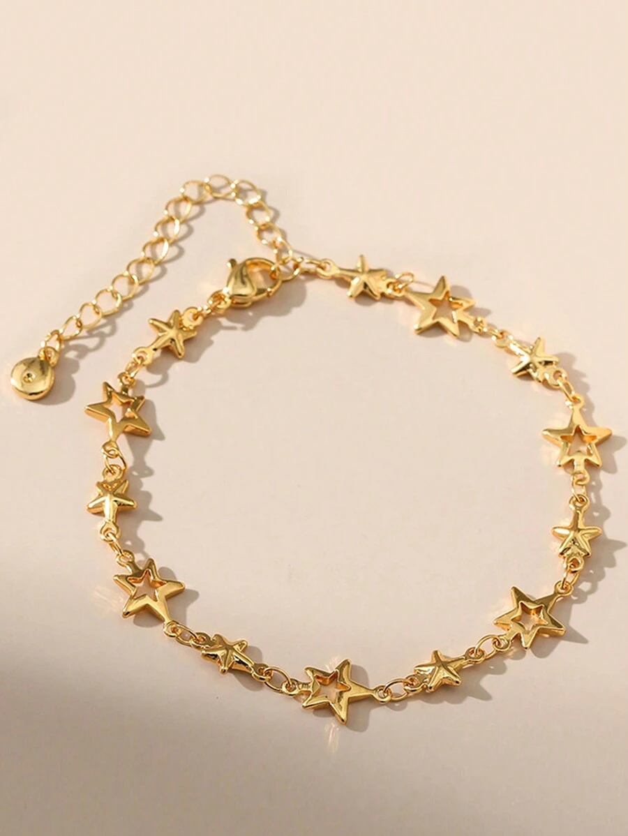 Stainless Steel Metal Hollow Star Chain Bracelets For Man Women Gold Silver Color Pentagram Pendant Bracelet Jewelry Gifts