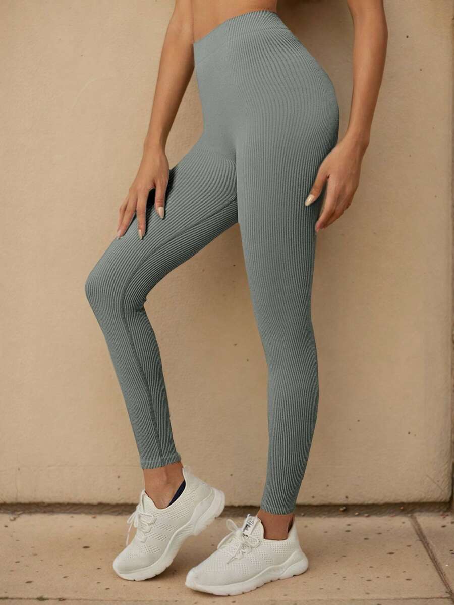 Leggings estivi comodi vita alta, pantaloni casual compressivi sportivi tinta unita, pantaloni sportivi aderenti da donna per lo yoga