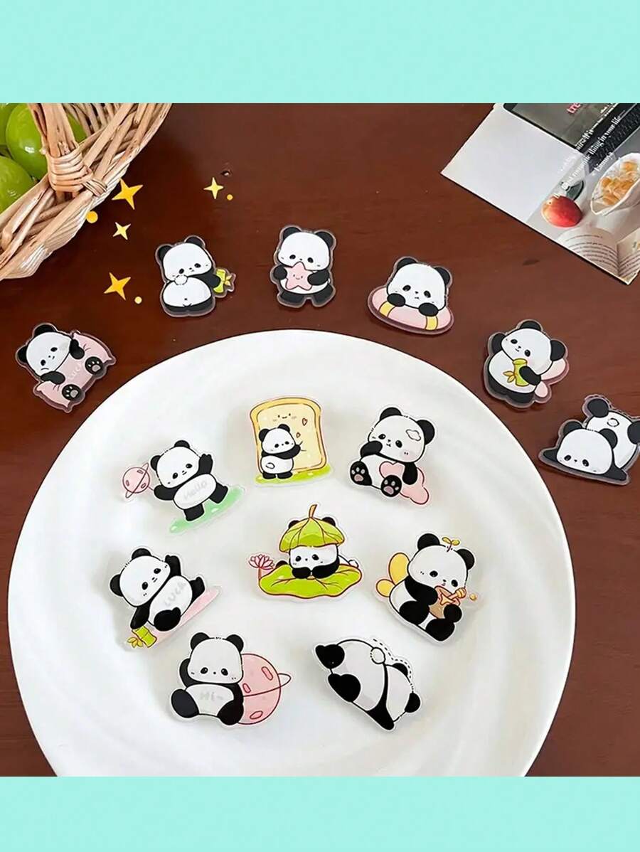 1pc/14pcs Cute Panda Cartoon Brooch - Acrylic Fashion Badge, Perfect Casual Decoration For Women Dress Accessories Pin For Clothes Bag Charm Backpack For School