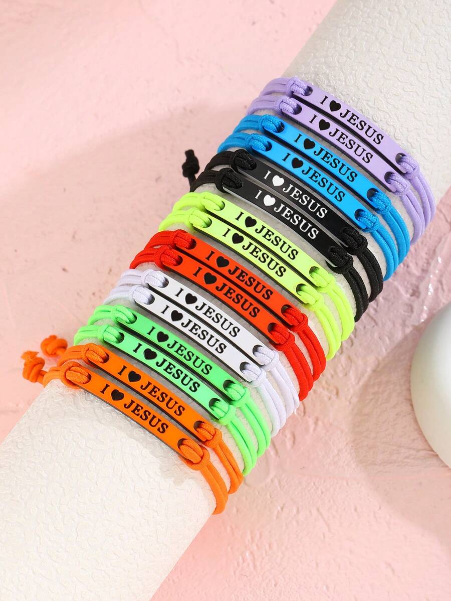 2 stuks/set mode gepersonaliseerde "I Love Jesus" brief ontwerp elastische armband kinderen bescherming bidden vriendschapsarmbanden inspirerende christelijke sieraden voor familie vrienden jongens meisjes