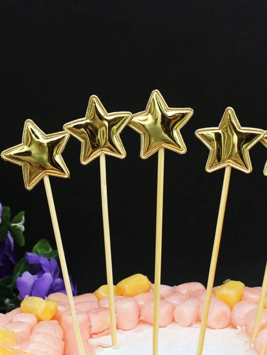 50pcs/100pcs Colorful Cake Decoration, Crown Star Heart Happy Birthday Party Cake Decoration, Wedding Party, Christmas Flag Decoration, Flag Reflection, Five Pointed Star Card Insertion, PU Cake Decoration