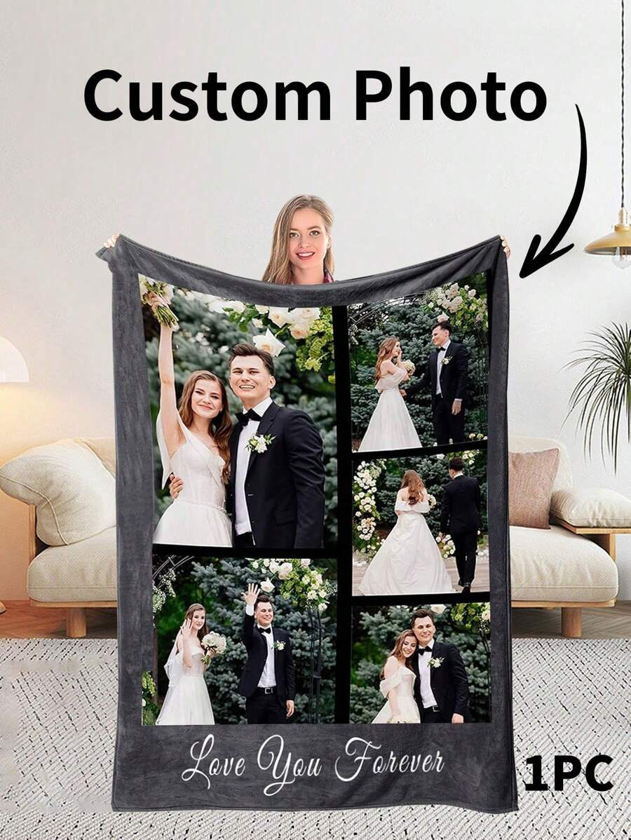 1PC Gifts For Girlfriend Boyfriend Custom Photo Blanket For Couples Gifts, Personalized Picture Blankets For Christmas Valentine's Day Couples Gifts Wife Husband Photos Blanket