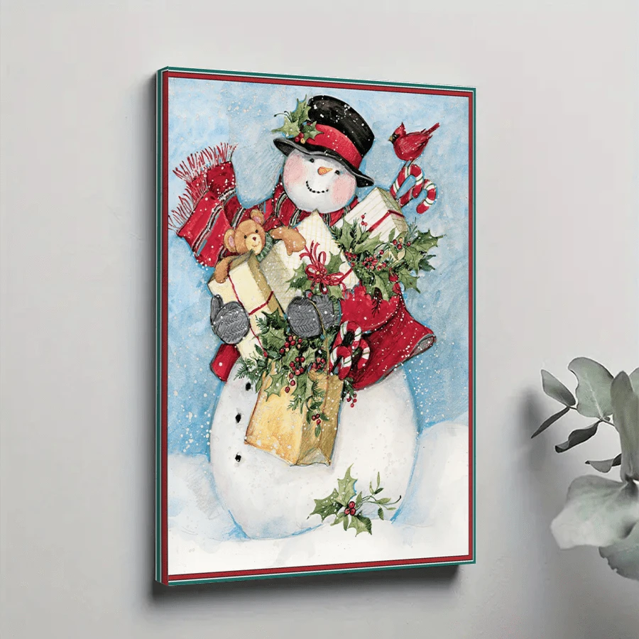 1Pc Framed Canvas Poster, Snowman Wall Art Canvas Paintings, Ideal Gift For Bedroom Living Room Corridor, Wall Art, Wall Decor, Winter Decor, Room Decoration