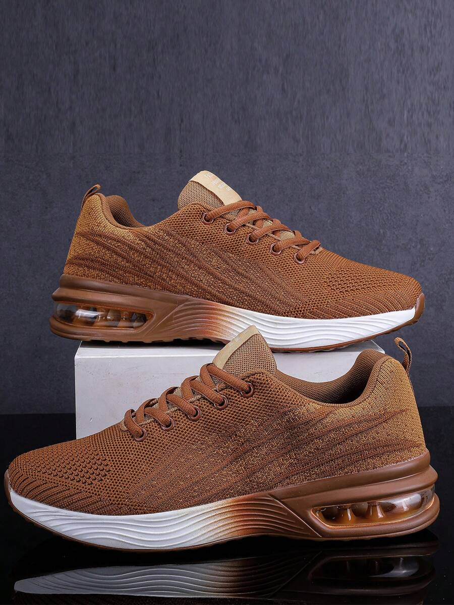 Men Color Blocking Gradient Knit Lace-Up Air Cushion Sneakers,Comfortable Breathable And Shock-Absorbing Outdoor Running Shoes,Suitable For Outdoor Sports, Jogging&Fitness&Walking