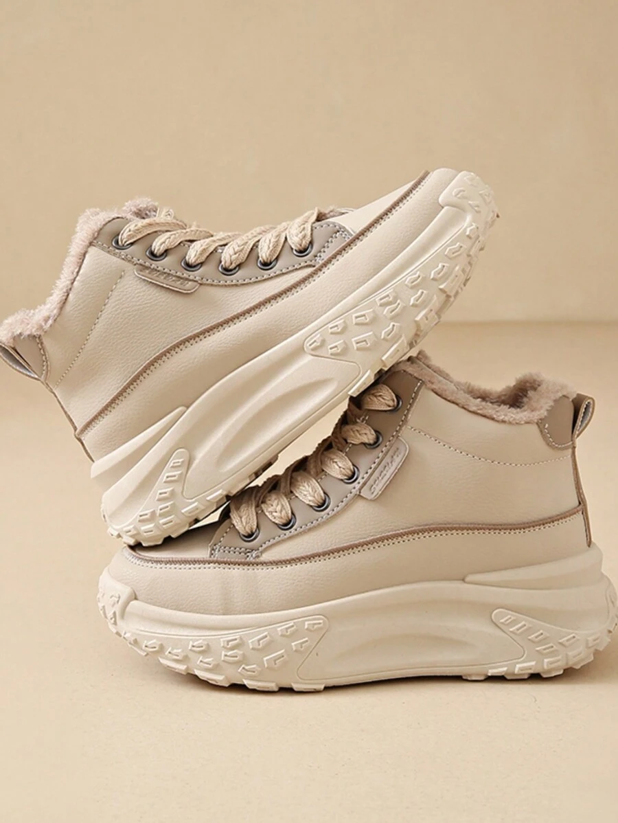 Women Sneakers Snow Boots New Plush Warm Shoes Fashion Cold Proof Thick Soled Lace Up Increases Height Non-Slip Boots