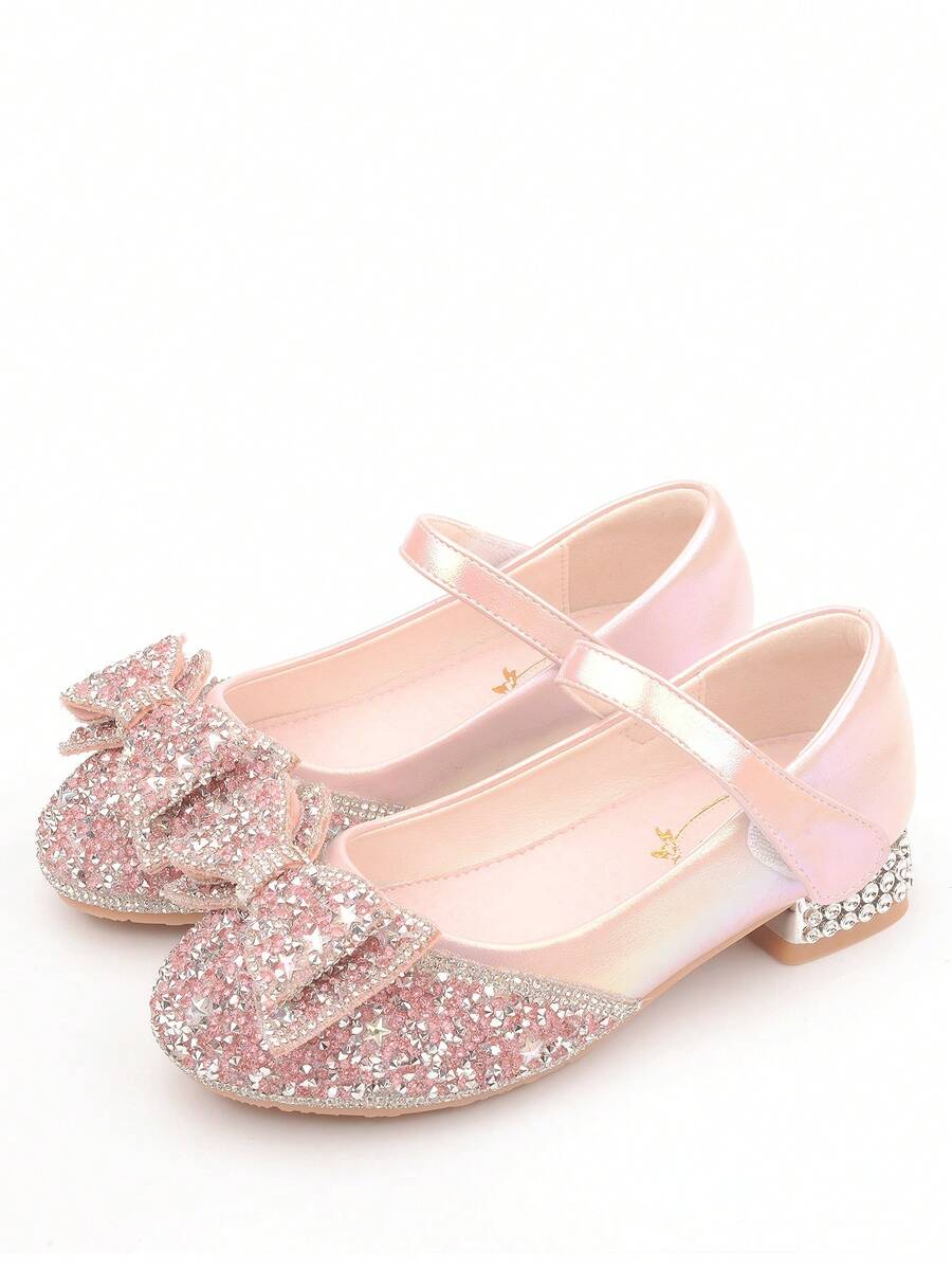Princess Shoes For Girls, Crystal High Heel Shoes With Bowknot, Children's Formal Performance Dress Shoes