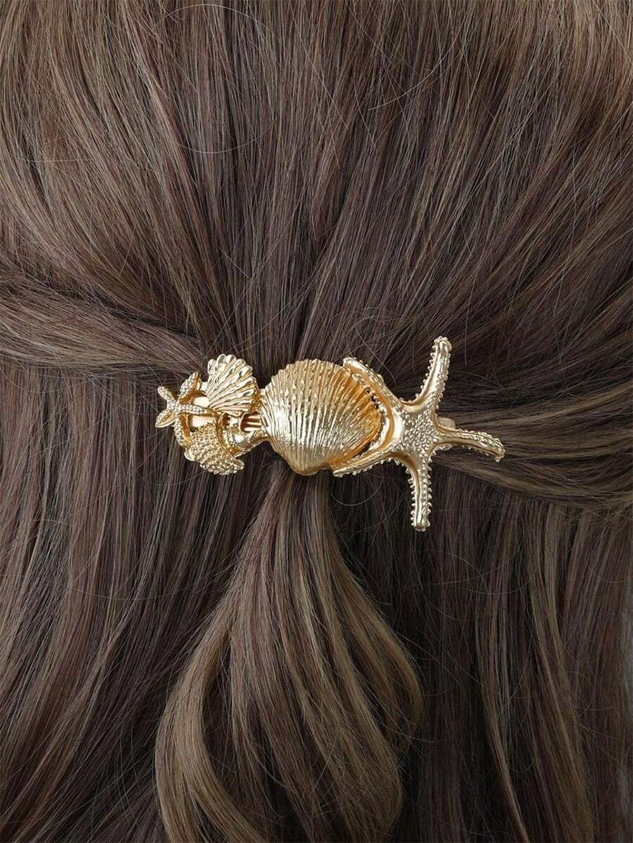 Metal Ocean Series Starfish Shell Clip, Simple Versatile Hair Accessory For Ponytails & Updos,Hair Clips,Hair Barrettes Claw Clips