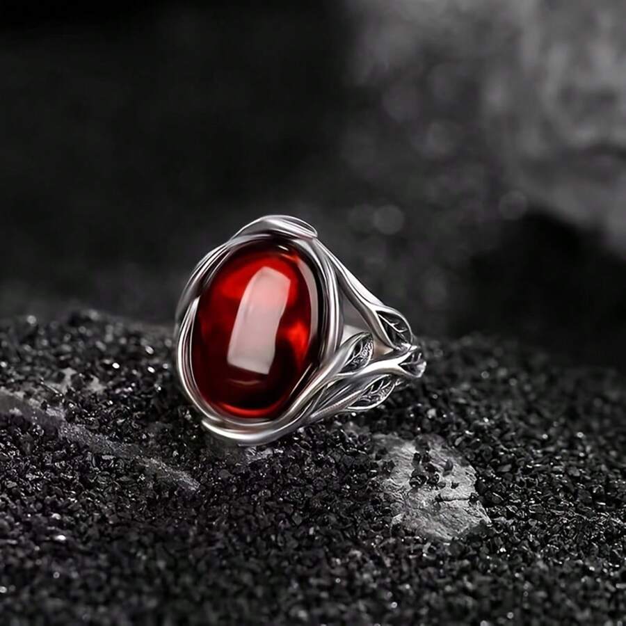 Nuevo diseño de anillo de pareja con forma de vid roja vintage, joyería de moda unisex para fiestas de Navidad/Halloween, estilo europeo y coreano