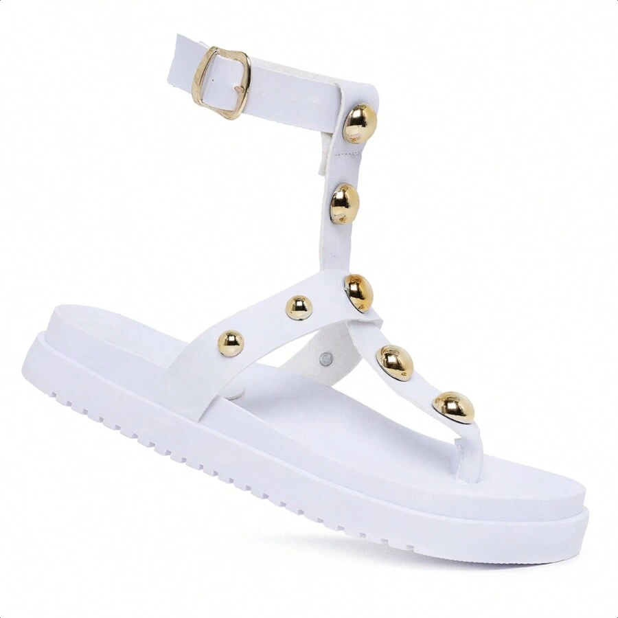 Sandália Feminina Falcucci Papete Gladiadora Flatform Tachas Piramides Confortável Amalf