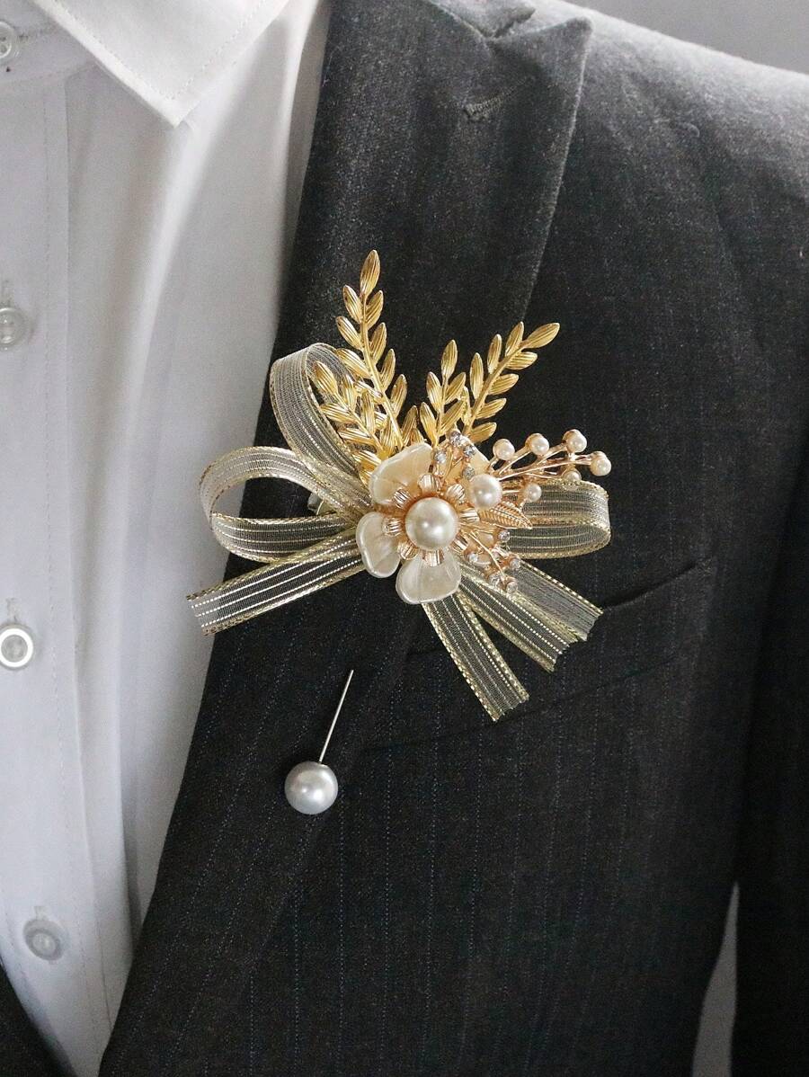 1 Stück Ansteckbrosche aus Legierung in Schleifenform, Ansteckblume für Hochzeitsanzug des Bräutigams