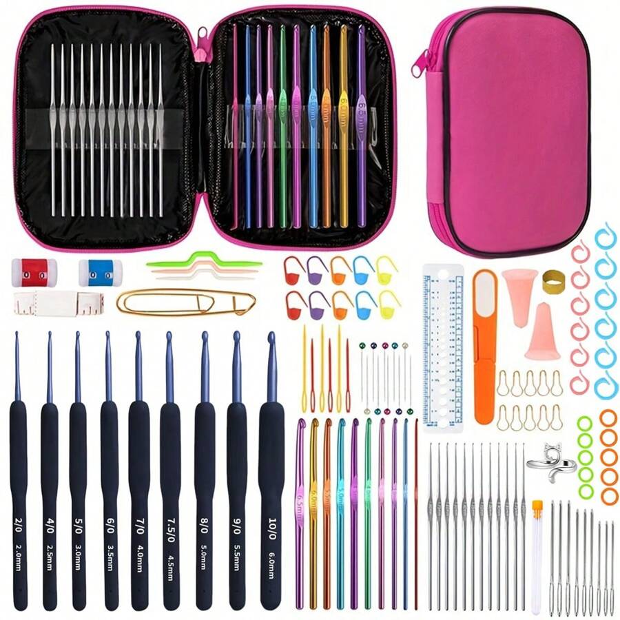 54/100 pièces Set de crochets métalliques, crochets à tricoter en aluminium de couleurs assorties et divers outils pour un artisanat et un tricotage créatifs (couleur aléatoire)