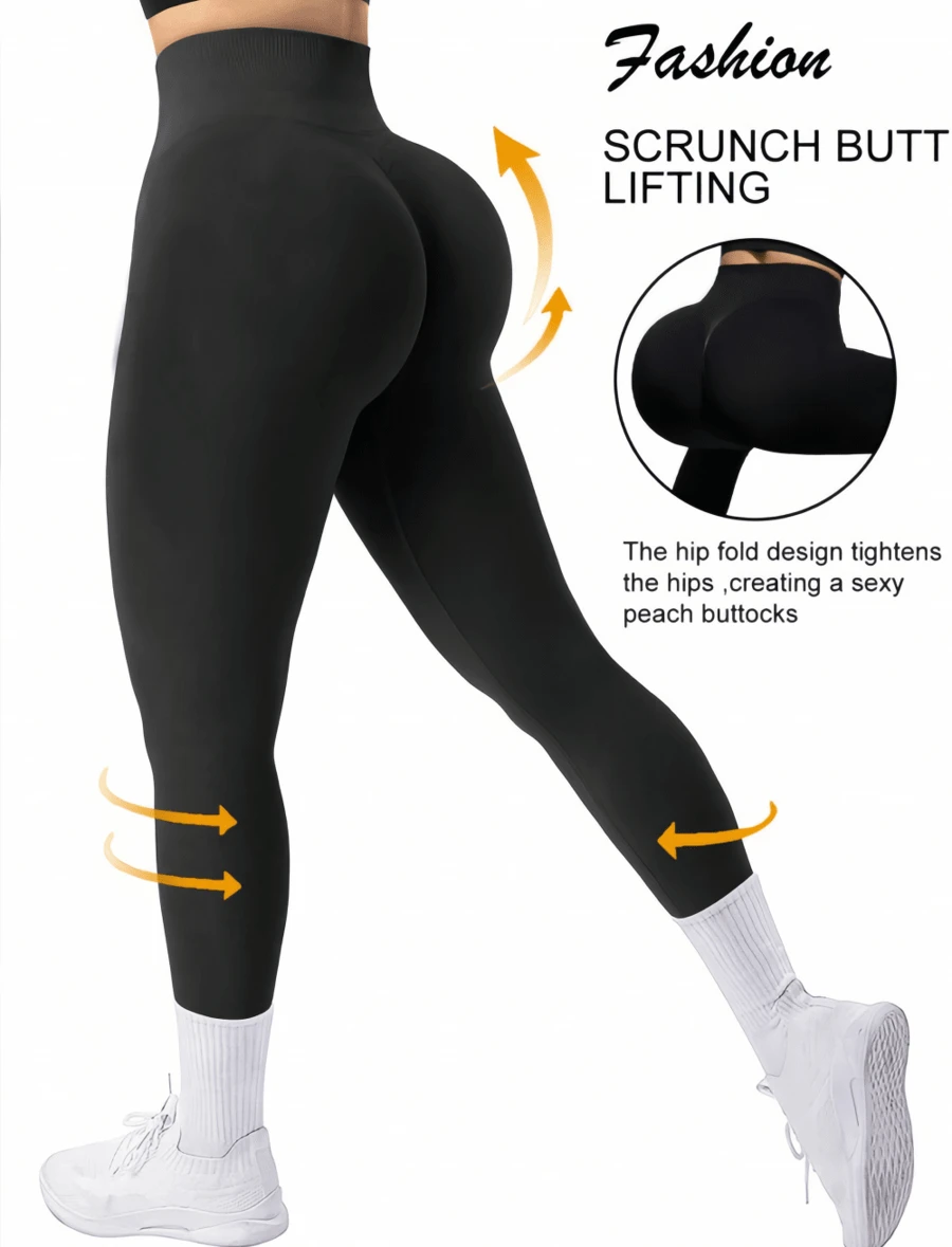 Anivas deportiva Mallas liso de entrenamiento de unicolor, sin costuras, con cinturilla ancha