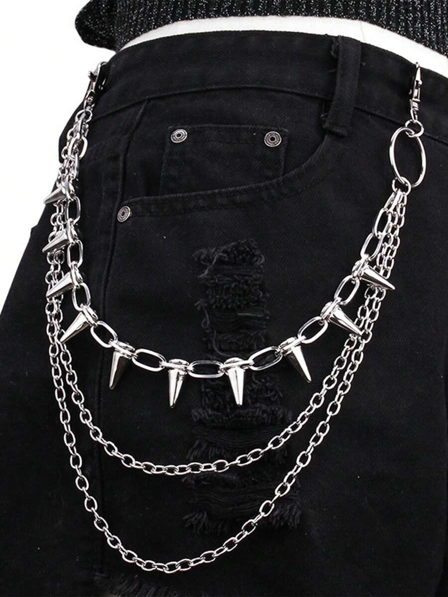 Men's And Women's Waist Accessories Hip Hop Punk Metal Rivets Stage Show Multi-Layer Waist Chain Dress Up Jeans Accessories Suitable For Teen Summer Casual Outdoor Athletic Or Vacation Travel Or Graduation Gifts Or Birthday Dress Accessories Or Daily Wear
