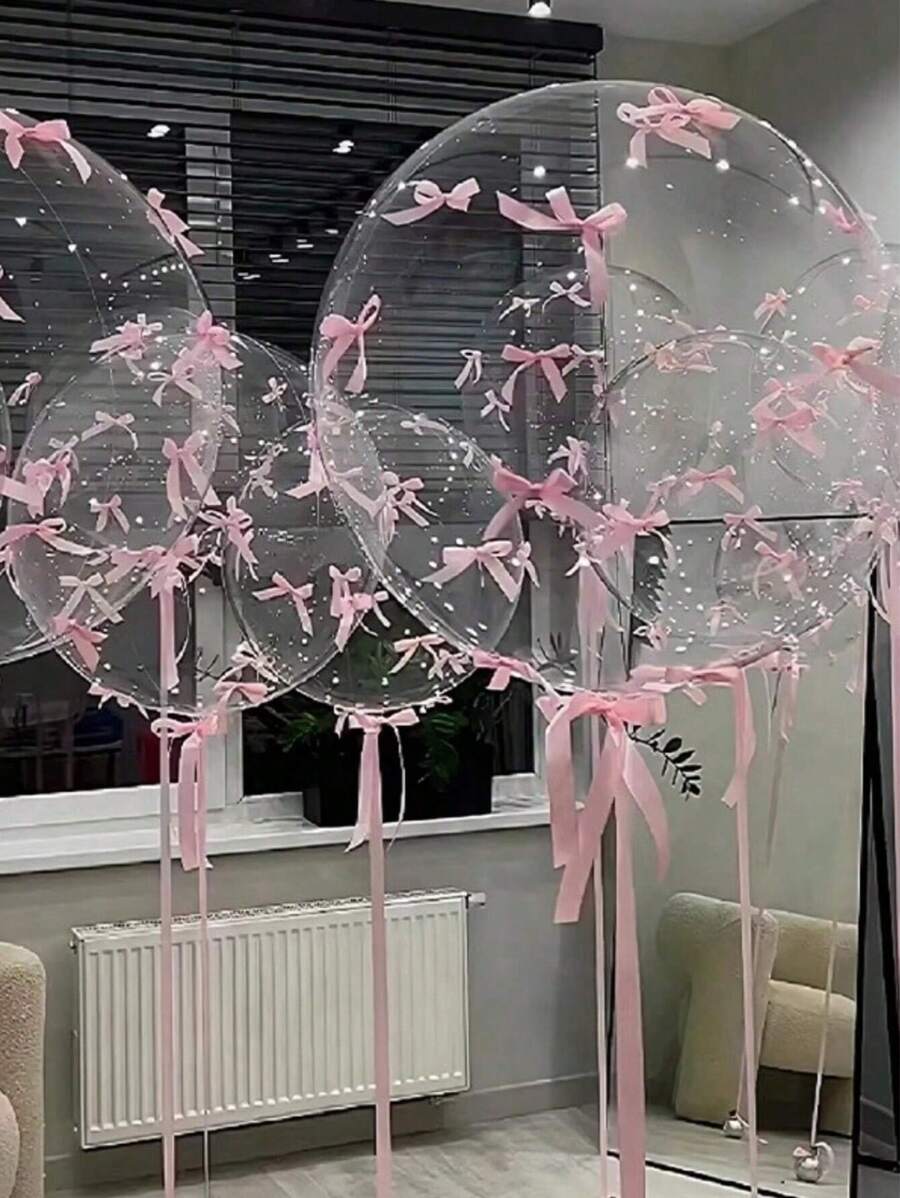 58pcs/Set Transparent Balloon, 20 Inch Bubble Balloon, With Pink Bows And Ribbons, Suitable For Weddings, Birthday Parties, Proposals, Holiday Gatherings, Outdoor Photo Backgrounds