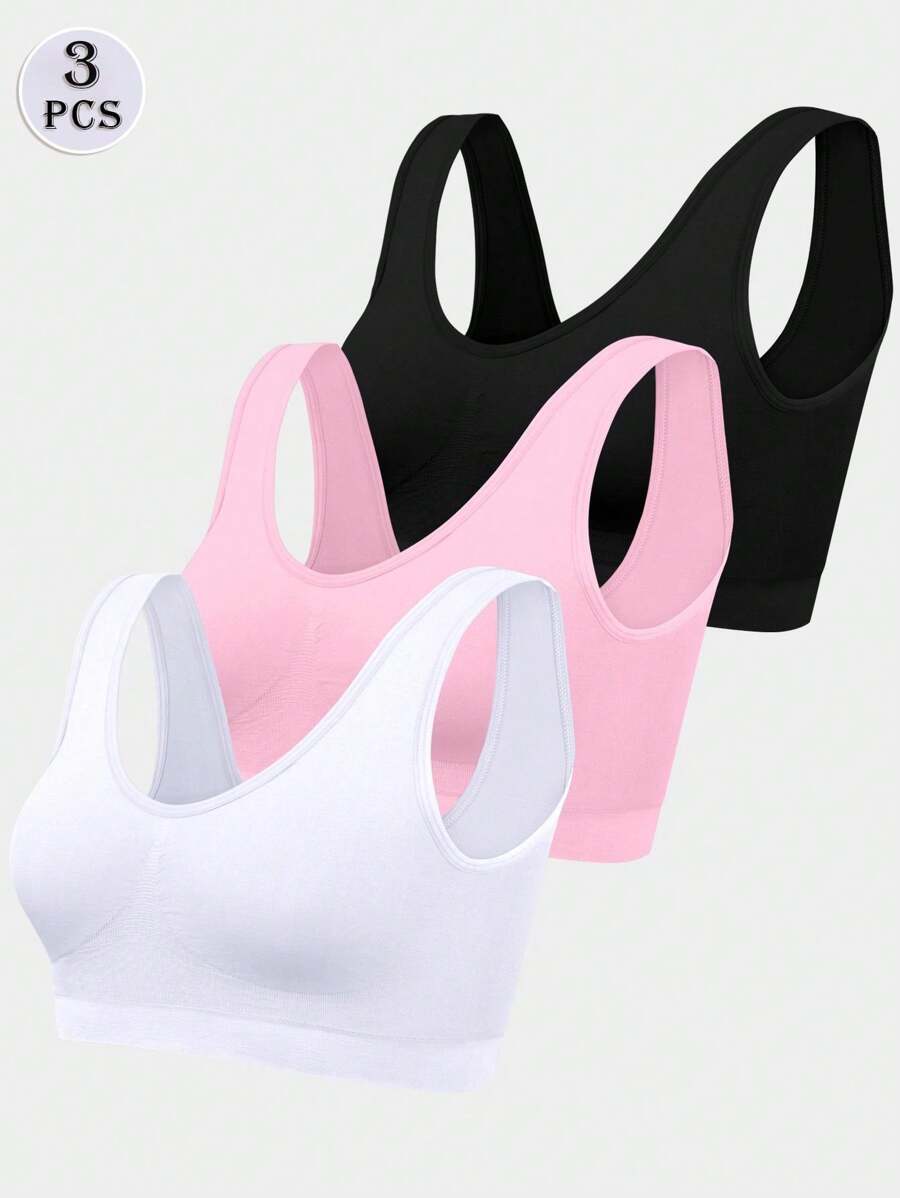 3 pièces Soutien-gorge de sport sans couture confortable et mince sans rembourrage pour femmes