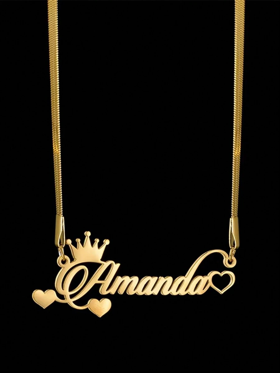 Personalisierte, individuelle Namenskette mit Krone Herzanhänger, Edelstahlkette für Frauen, Weihnachtsschmuck-Geschenk, Gold, Stil, Farbe, Vintage, Schlicht, Unisex, Lässig, Süß, Individuell, Personalisiert, Einzigartig, Ideales Geschenk für ihn, Ideales Geschenk für sie, sie, Freund, Freundin, Vater, Mutter, Familie, Freunde, für Jahrestag, für Geburtstag, für Abschluss, für Abschlussball, für Party