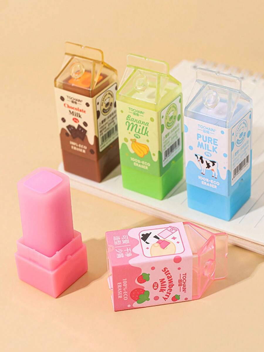 TOCHAIN 1 pezzo/2 pezzi/4 pezzi, colori casuali, gomme a forma di latte, cancellini creativi con design carino, materiale per ufficio divertente, gomme da latte compatte, perfetti come regali per studenti, forniture per ufficio, laurea, ritorno a scuola, compleanni, Capodanno