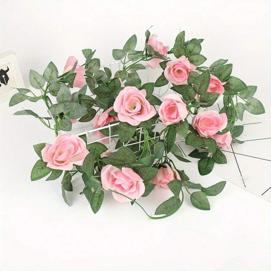4 piezas Enredadera artificial de rosas de 64 cabezas, guirnalda de flores falsas colgante, hiedra de rosas colgante para canasta, arco de boda, decoración de fondo de jardín, fiesta, cumpleaños, Día de la Madre, regalo del Día de los Enamorados