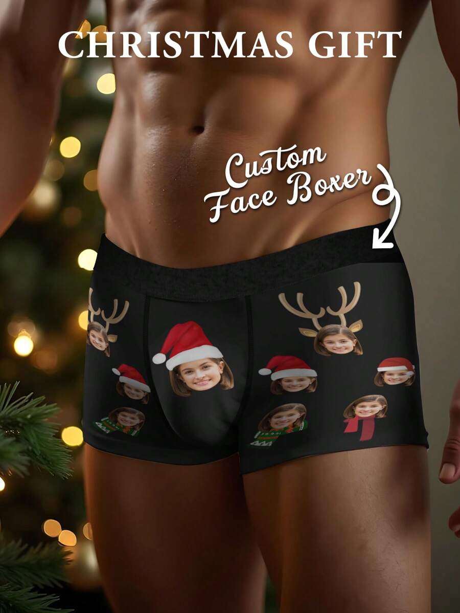 1pc Custom Christmas Boxers For Men, Personalized Men's Underwear, Custom Face Boxer Briefs, Custom Funny Boxer, Personalized Boxers For Husband, Custom Face Underwear, Custom Funny Faces Boxers Briefs, Christmas Gift, Anniversary Gift, Valentine Gift, Birthday Gift, Wedding Gift, Gift For Boyfriend, Gift For Husband, Gift For Him