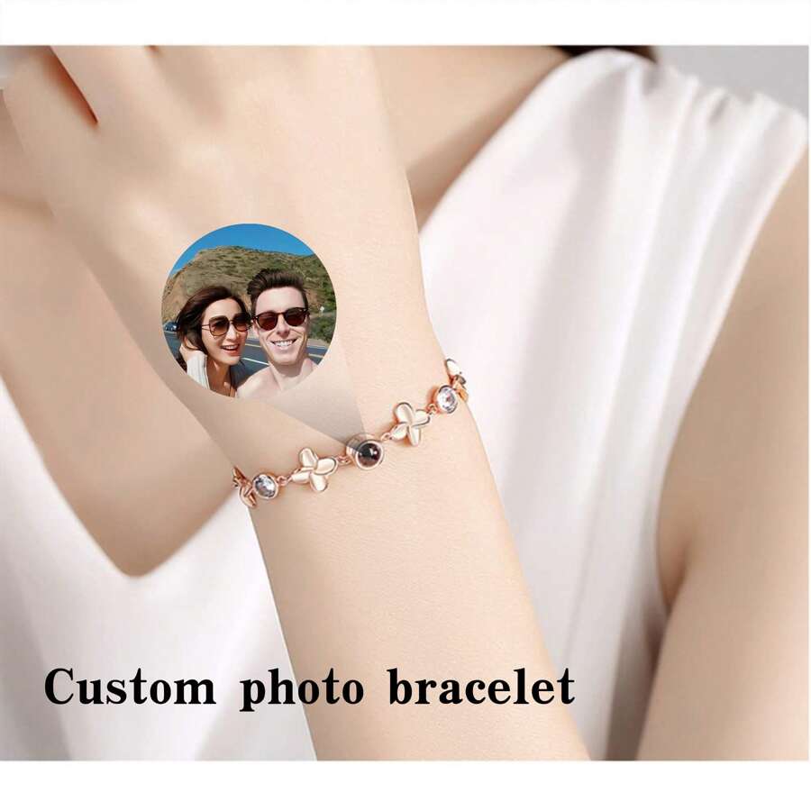 Pulsera personalizada con foto, pulsera de hierba de la suerte, pulsera de dama personalizada, pulsera con foto, regalo de Navidad para novia, amiga, madre