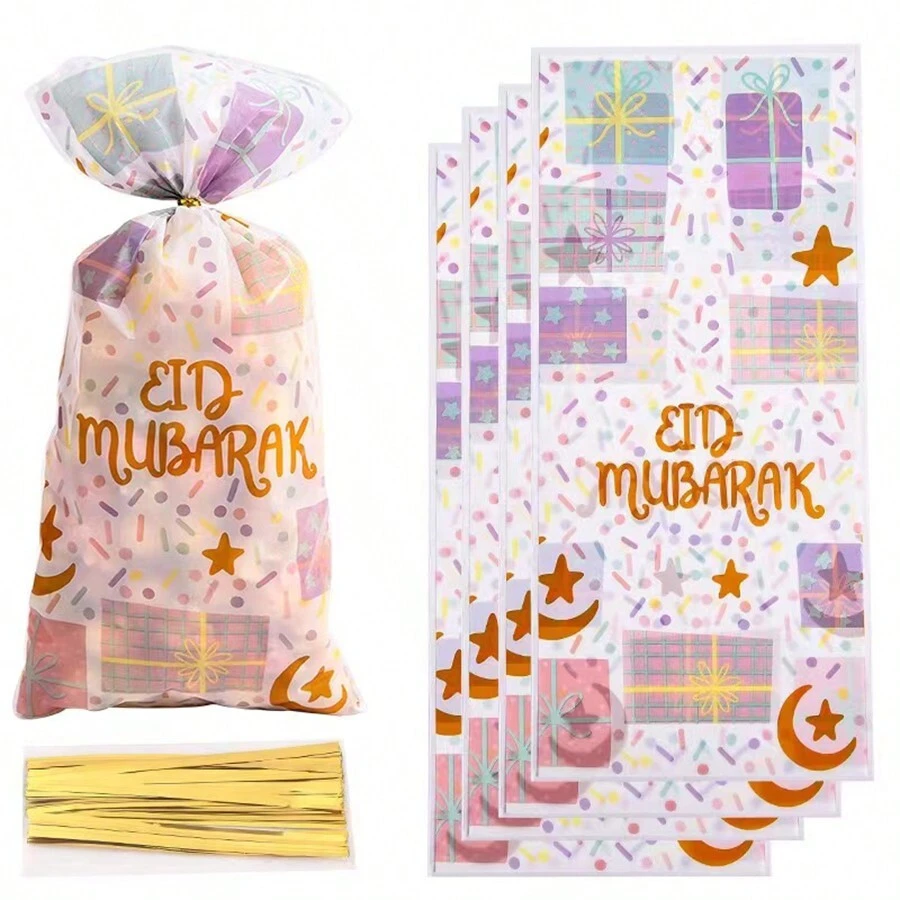 50 Stück/100 Stück Geschenktüten, Verpackungstüten mit Mond- und Sternelementen, geeignet für Ramadan, Partys, Tütchen, einsetzbar für verschiedene Feiertage & Anlässe