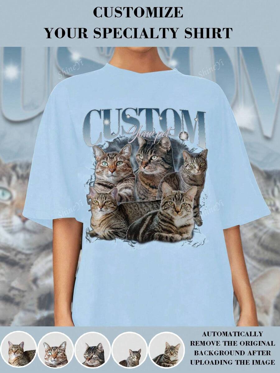Gepersonaliseerd dames T-shirt voor Thanksgiving, kerstcadeaus - Voeg uw eigen tekst en foto's (familie/selfie/huisdier/vrienden) toe om uw gepersonaliseerde bedrukte T-shirt te ontwerpen, geschikt voor huisdier/familie aangepast gezicht T-shirt