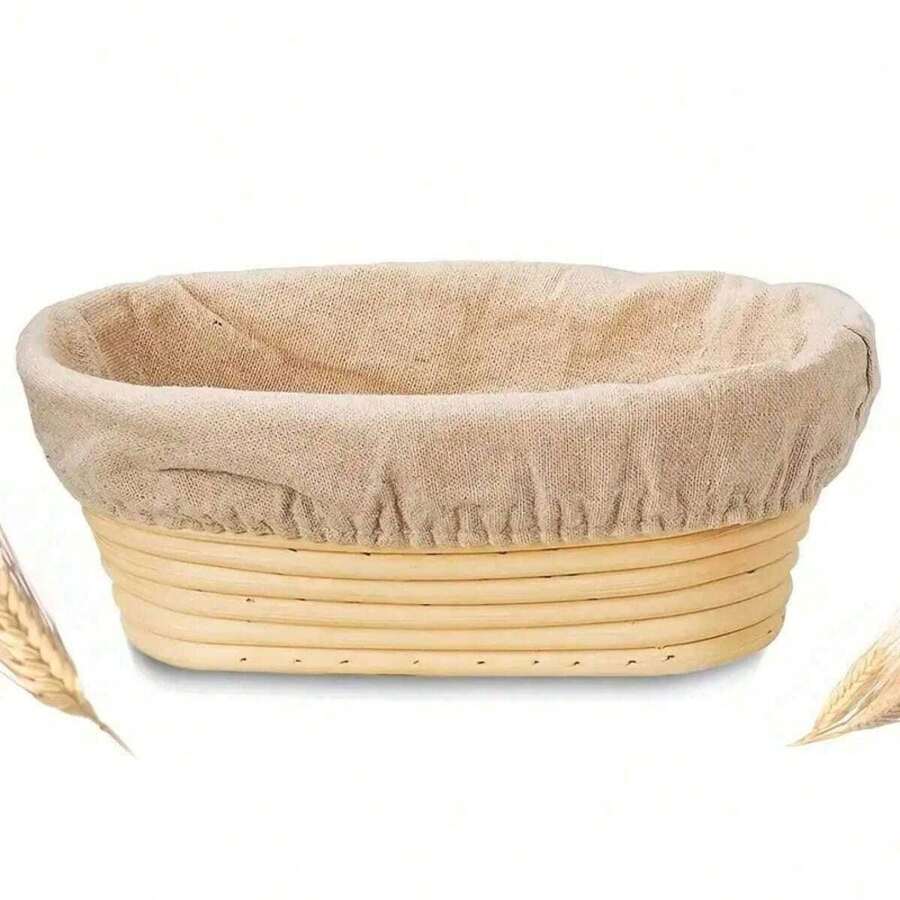1pc, Bread Proofing Basket, Oval Bread Proofing Basket With Proofing Interlining, Leavening Basket Natural Rattan Bowl For Sourdough Bread Dough For Bread Making Baking Fermentation, Baking Tools, Kitchen Gadgets, Kitchen Accessories