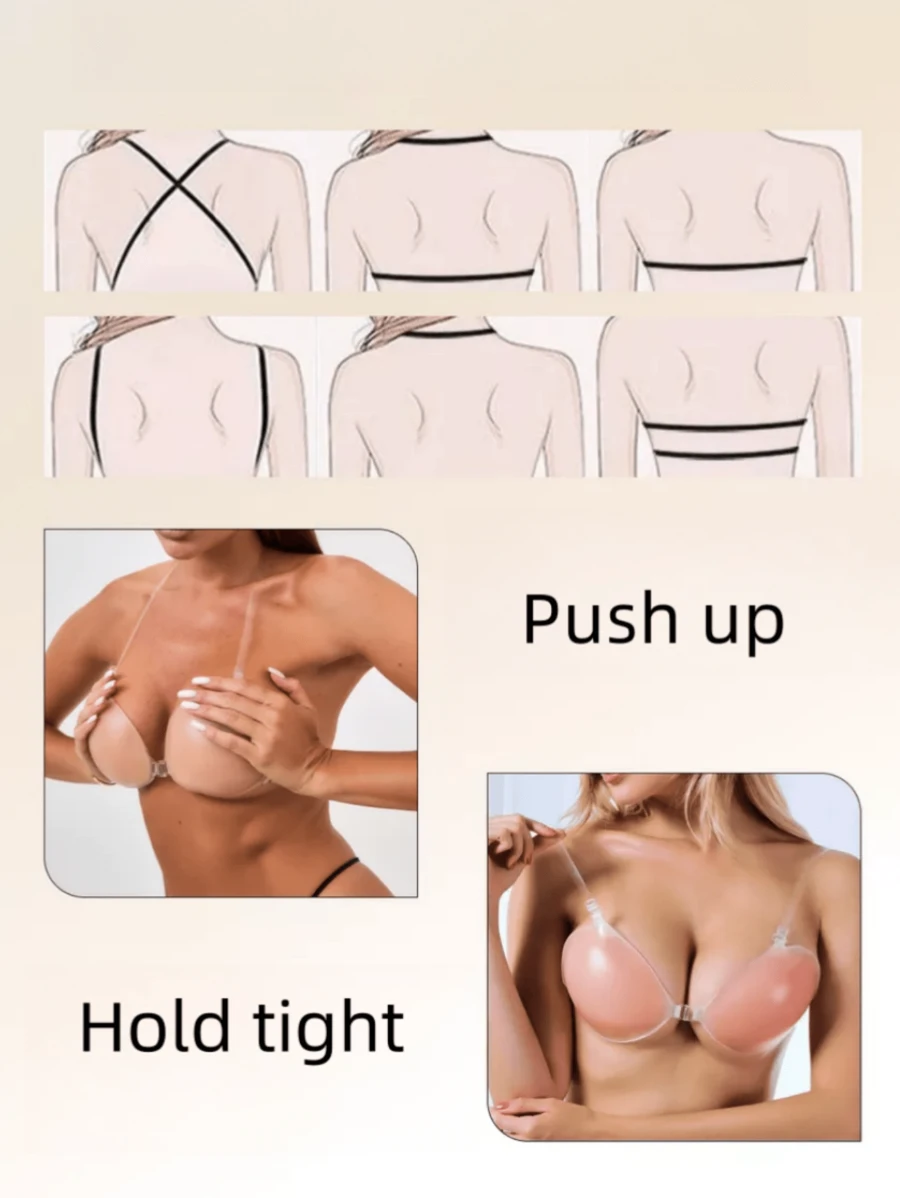 Reggiseno adesivo invisibile con effetto lifting - Reggiseno senza spalline e senza schienale, push up, adesivo, con coppe in silicone per sollevamento del seno