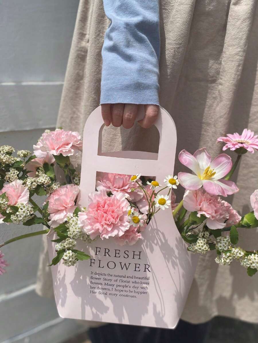 1 pieza Bolsa de empaque de flores para el Día de San Valentín, bolsa transportadora de flores de mano para floristería, bolsa de papel de regalo para ramos de rosas, Regreso a clases, Día de San Valentín
