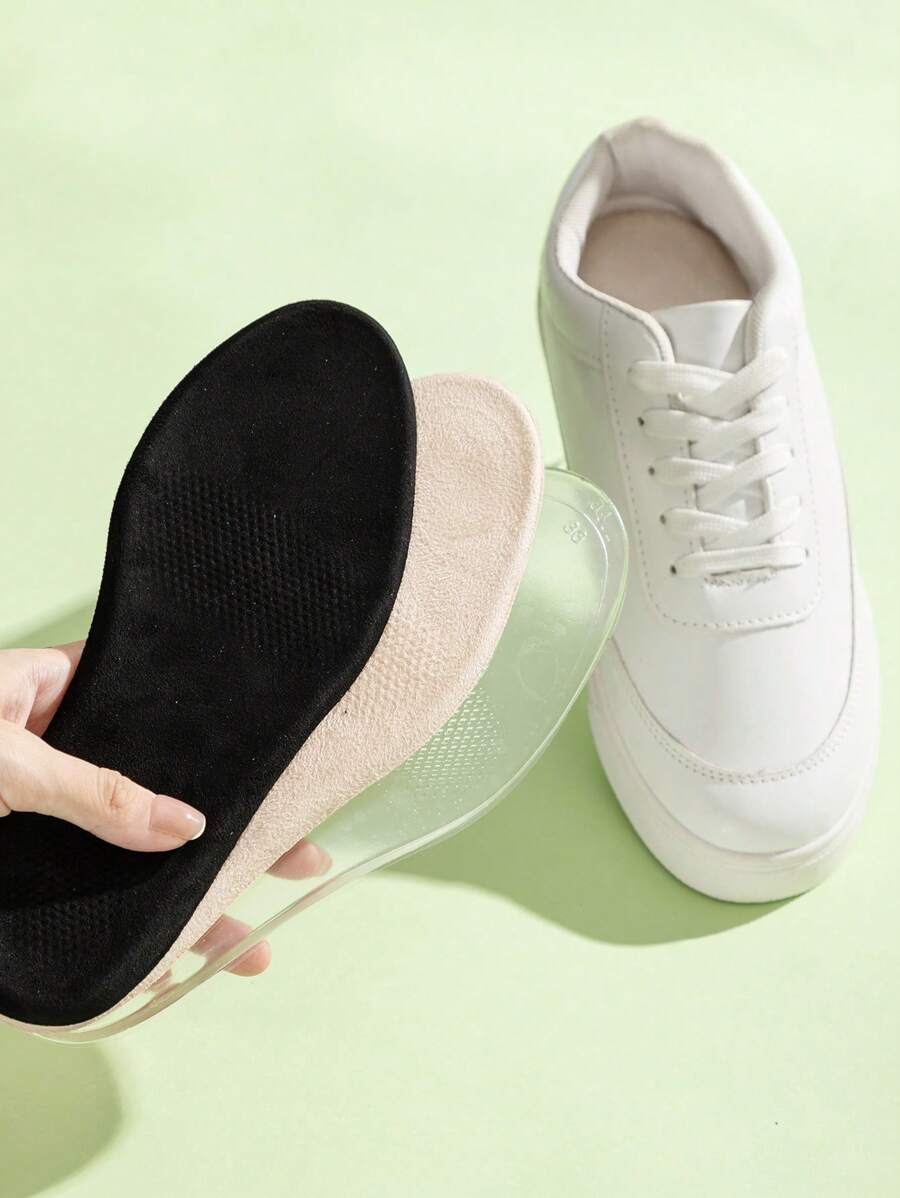 1 Pair Silicone Suede Shoe Insoles, Beige/Black/Transparent, Shock-Absorbing, Anti-Slip, Soft And Comfortable, Fits Sports Shoes, High Heels And More
