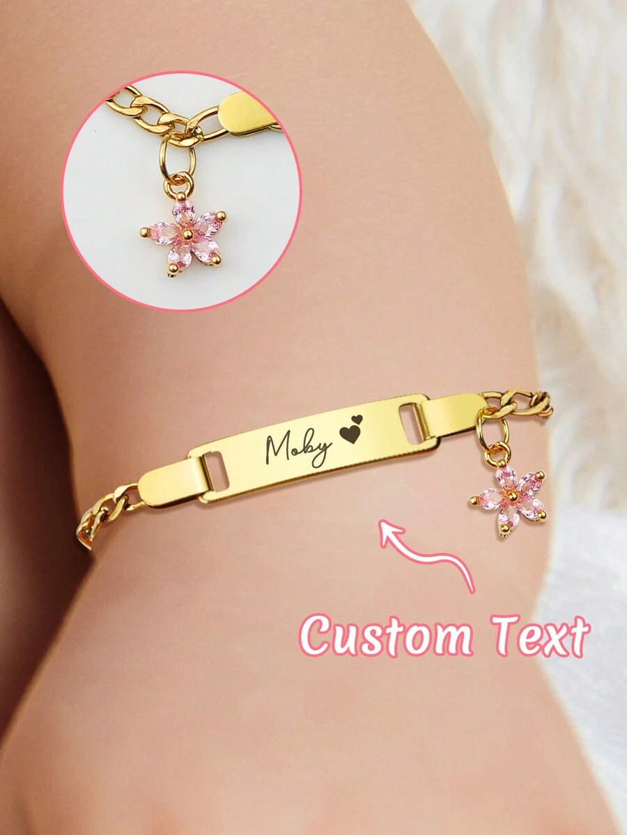 1pc Customized Name Stainless Steel Bracelet, Cute Flower/Heart DIY Birthday Gift, Darling Boys Girls Jewelry, Suitable For Anniversary, Birthday For Boys And Girls, Fun And Meaningful Gift 12cm+3cm