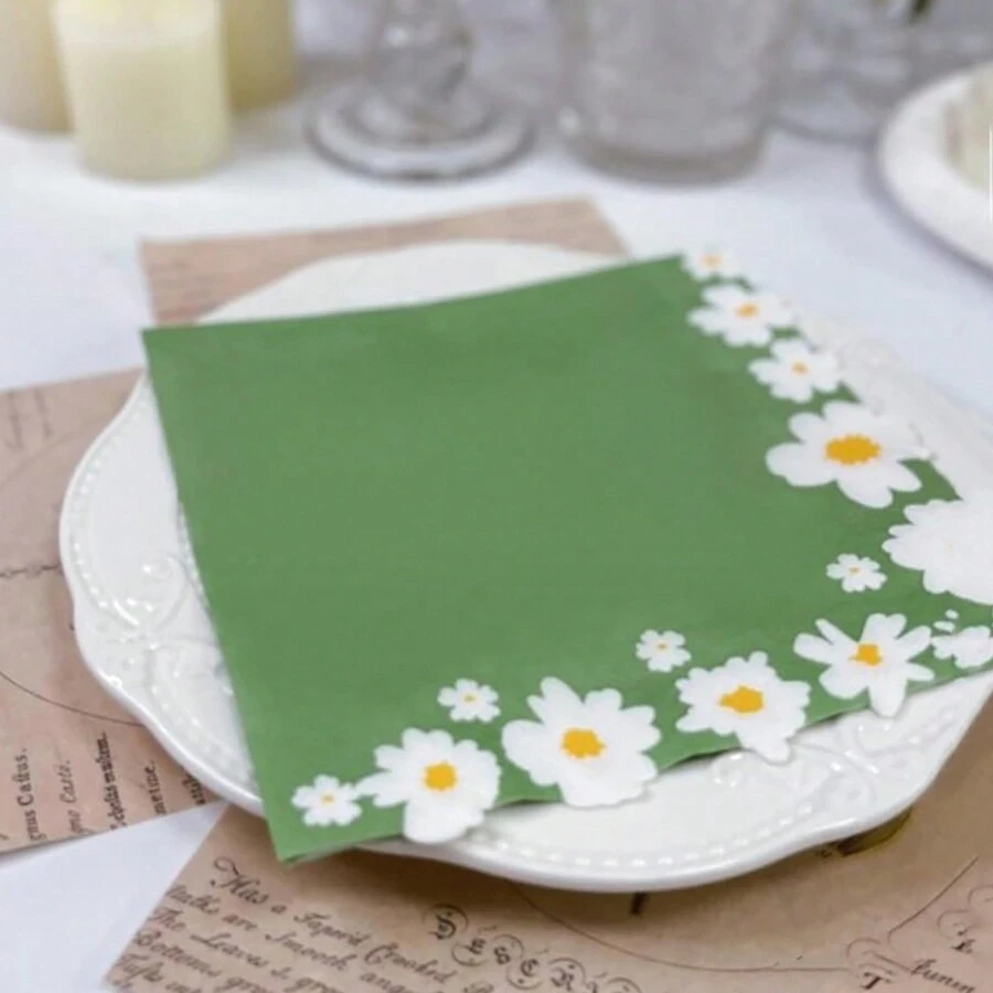 50 piezas/100 piezas Servilletas de papel con diseño de margarita, servilletas desechables decorativas para cena, adecuadas para eventos grandes, fiestas, bodas, Año Nuevo, Día de San Valentín