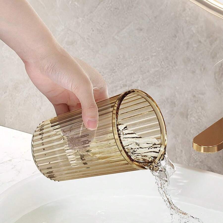 Elegant Simple Transparent Round Bathroom Toothbrush Cup, Portable Water Cup Couple Gargle Cup, Minimalist Design Home Bathroom Decor Summer Back To School