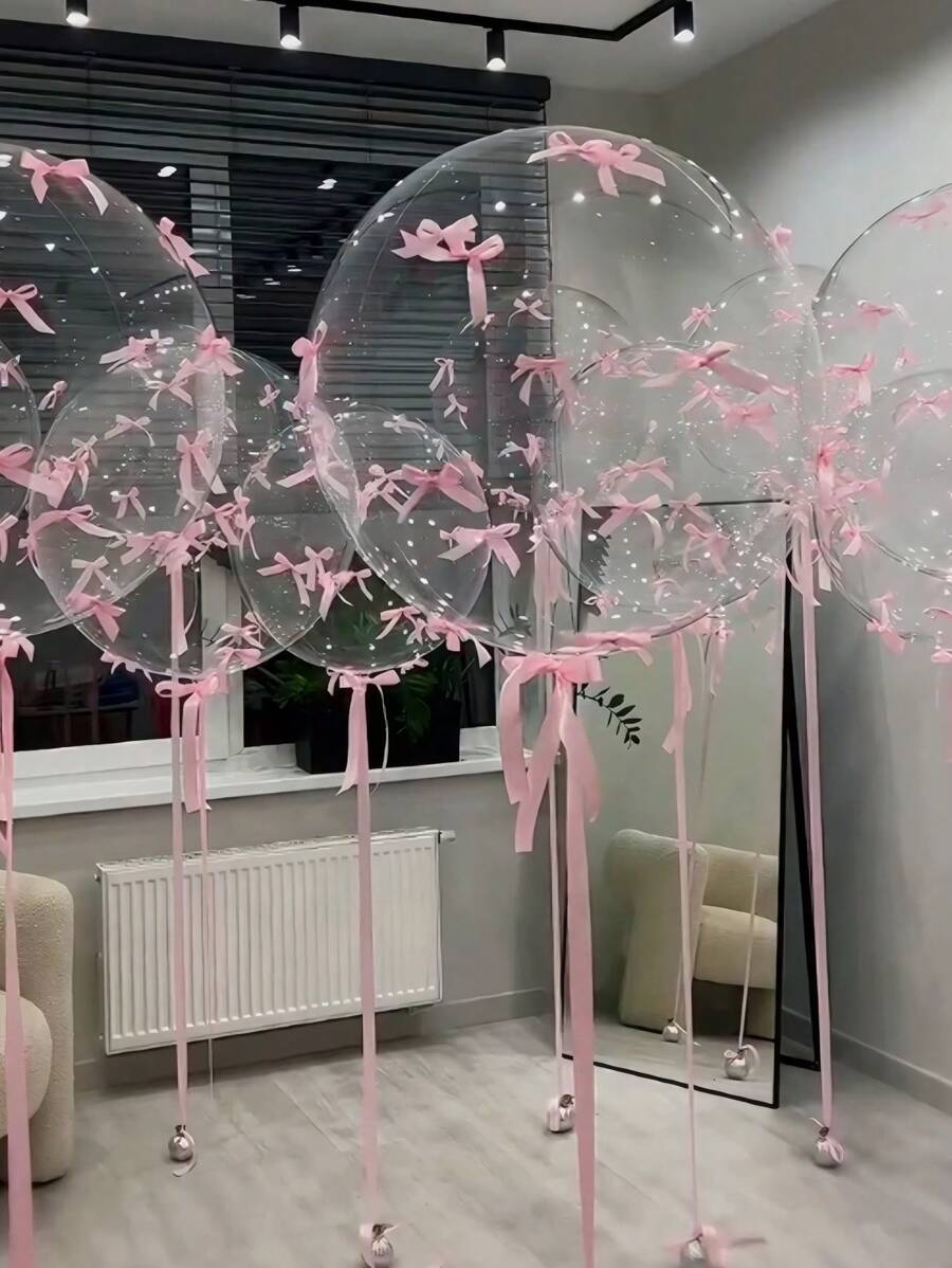 92/102pcs/Set Clear Bobo Balloon With Pink Bow, Internet Celebrity Outdoor Photo, Bow Decoration, Valentine's Day, Family Birthday Party, Wedding