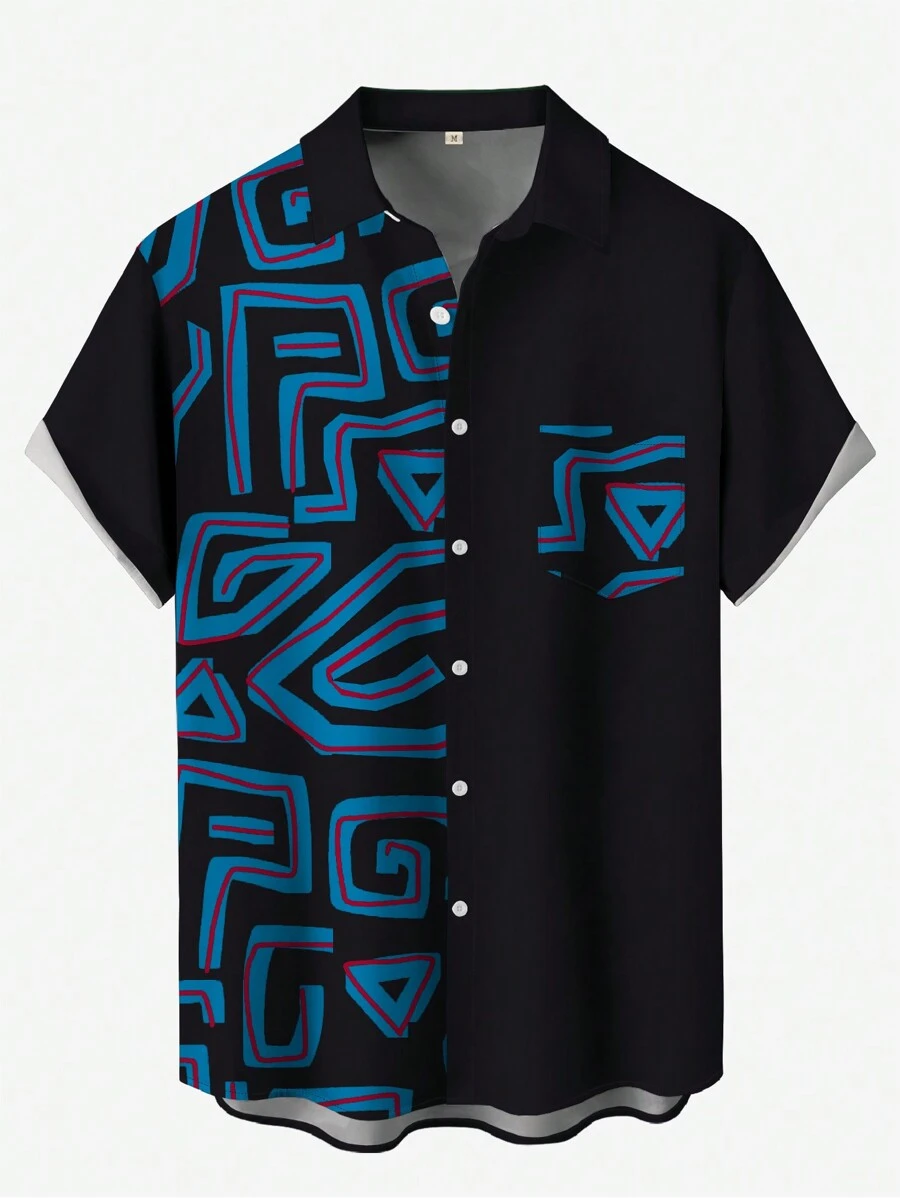 Men's African Print Button-Up Vacation Casual Outdoor Shirt, African Udan Rose Star Moon Palace Lantern 3D Digital Graphic Pattern, Short Sleeve Holiday Leisure Camp Shirt
