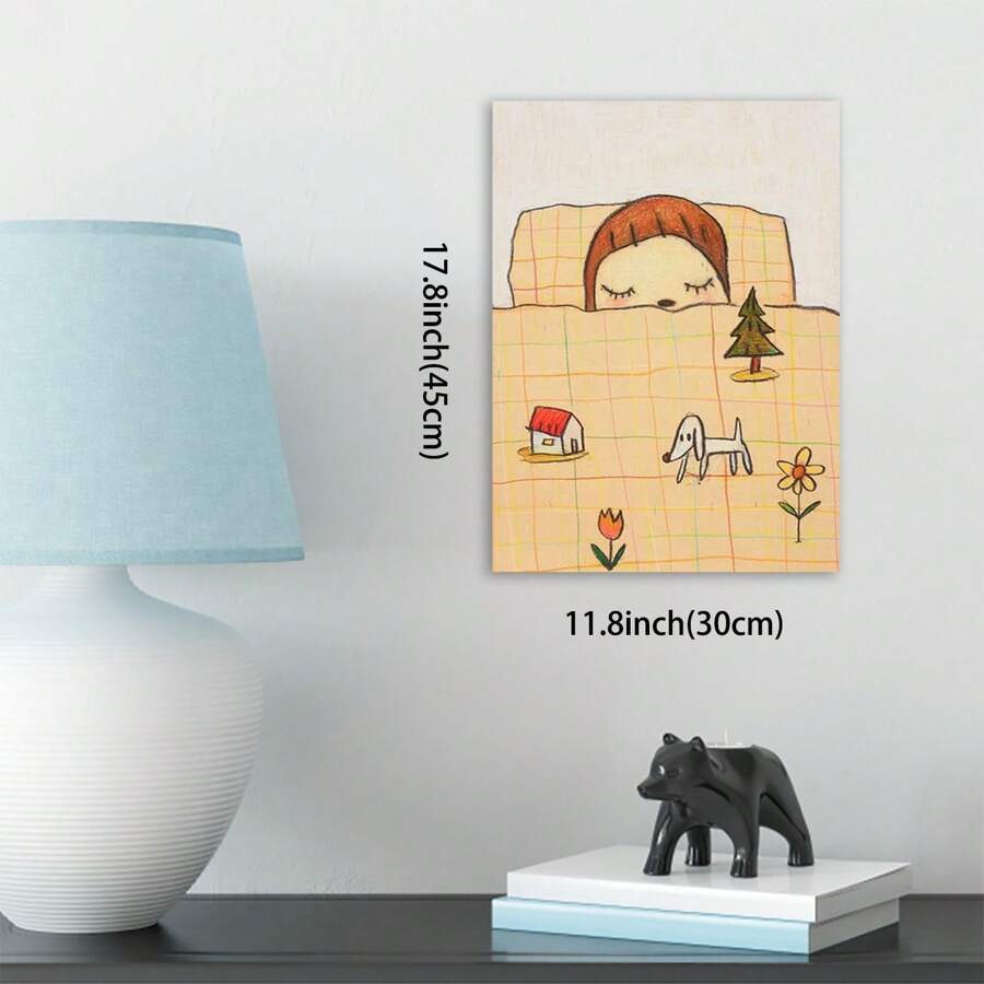 1 Pc Nara Miichi Dreamtime Painting Wood Frame Canvas Painting Thickness 2.25cm /0.9 Inches High Quality Wall Art Printed Poster Directly Hanging Wall Pictures Decorate Home Gifts, Living Room, Bathroom, Bedroom, Kitchen