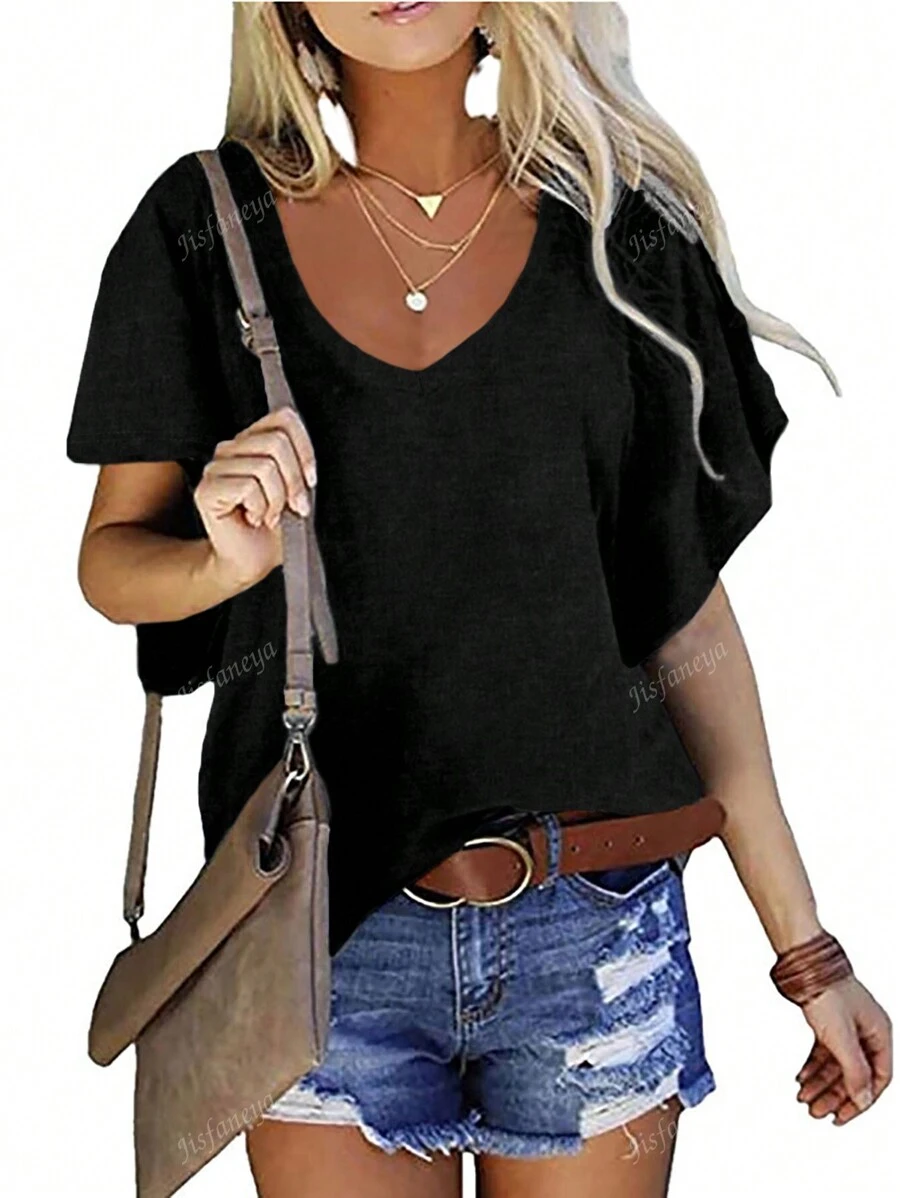 Women's Casual Solid Color Short Sleeve T-Shirt For Summer Holiday