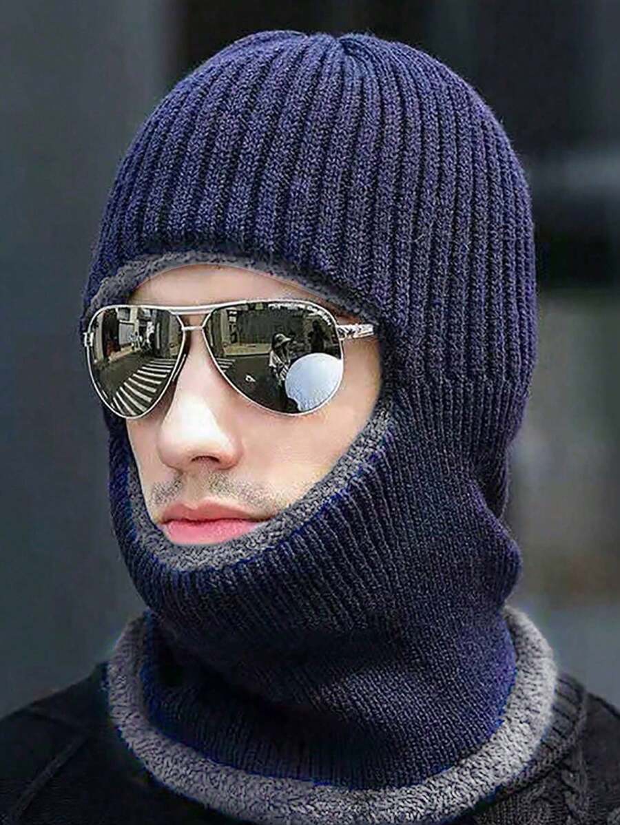 1 pieza Gorro de punto de invierno de felpa gruesa para hombres + Bufanda suave abrigada - Conjunto de gorro y bufanda gruesa y térmica para hombre y mujer, Gorro de invierno grueso y versátil con protección de orejas para uso al aire libre en invierno, Talla grande para hombres